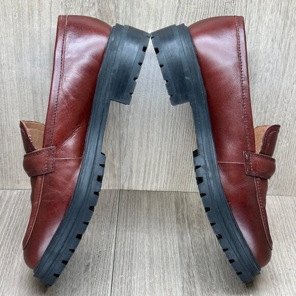 Madewell The Bradley Chunky Lugsole Loafer Women Sz 8 Leather Chunky Cherry Wood - Picture 3 of 13